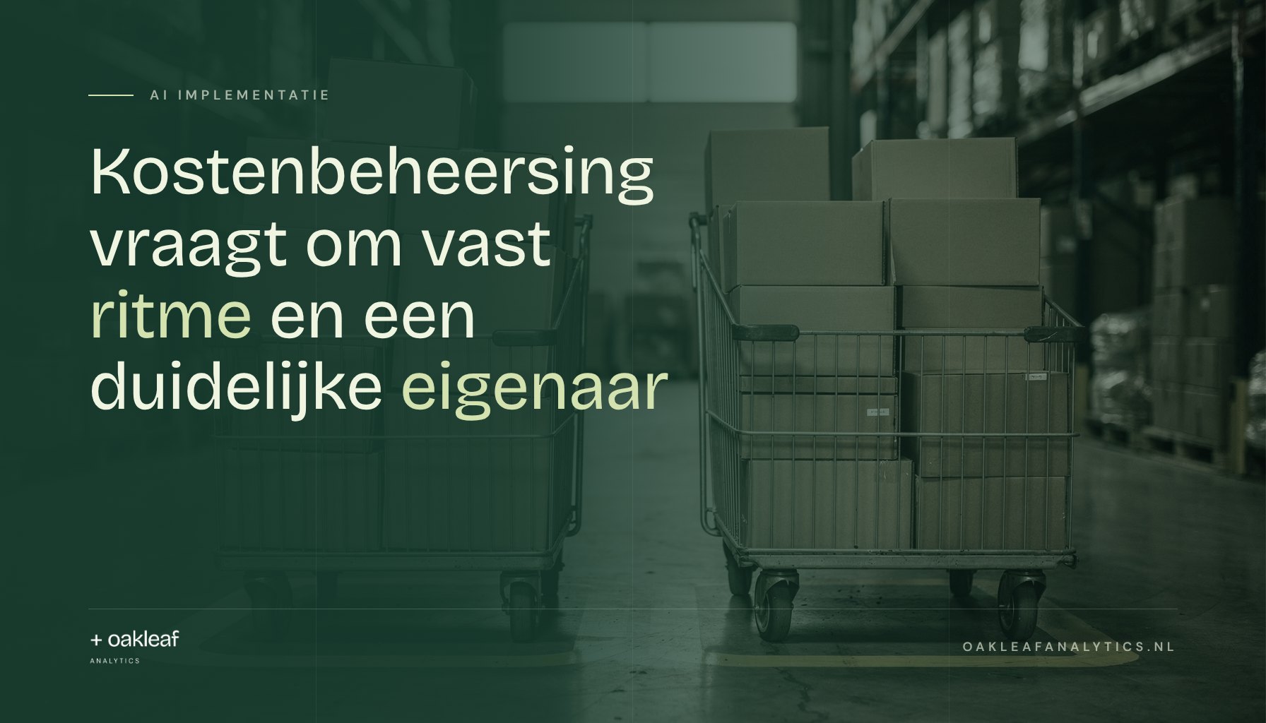 Kostenbeheersing vraagt om vast ritme en een duidelijke eigenaar; Twee rolcontainers in een distributiecentrum, één