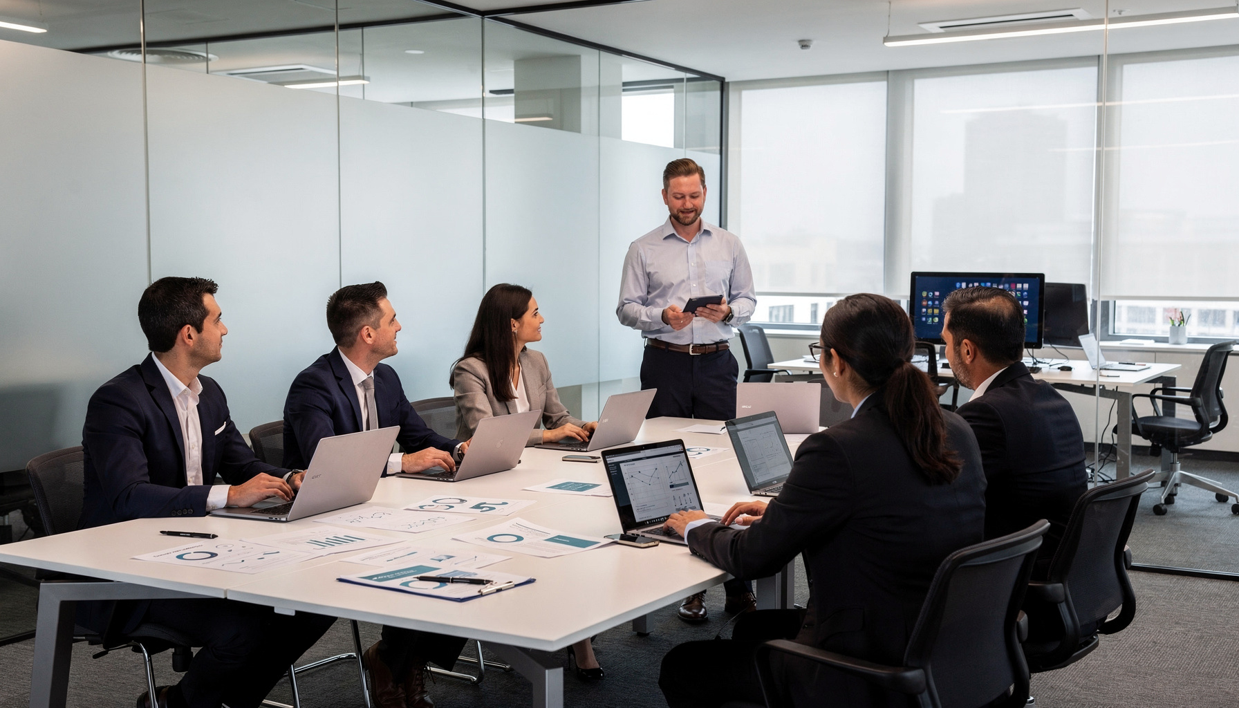 AI-strategie voor het middenbedrijf met professionals tijdens strategiesessie