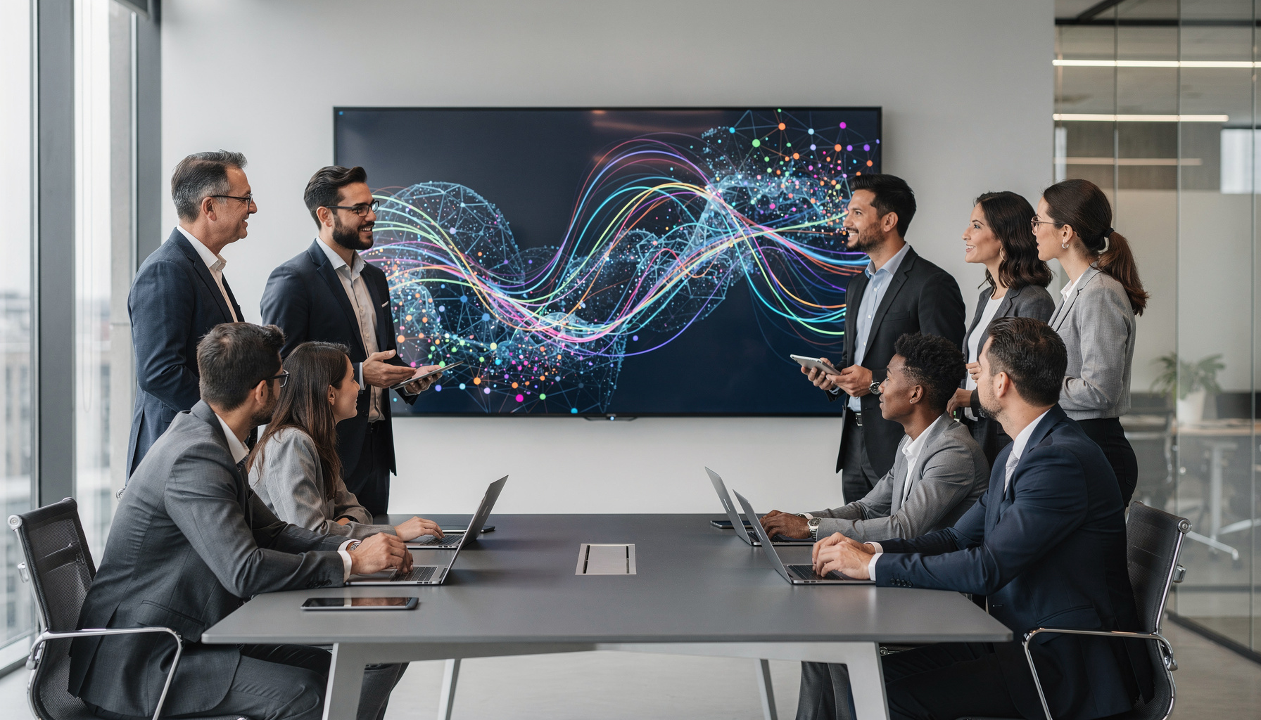 AI implementatie team werkt samen aan digitale transformatie in modern kantoor