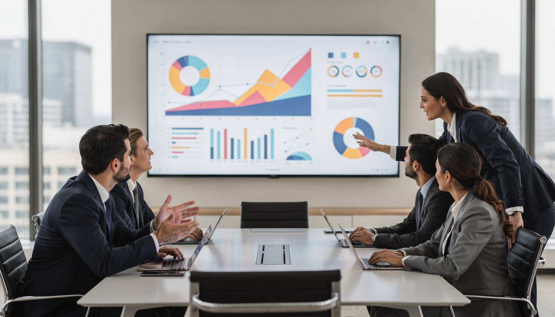Data-gedreven besluitvorming dashboard met KPI's en analyses in moderne vergaderruimte