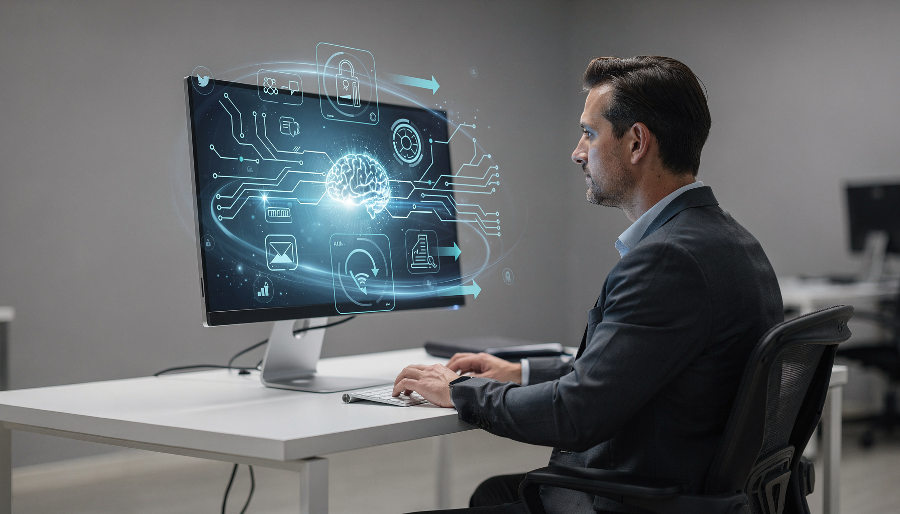 AI automatisering processen in moderne bedrijfsomgeving met digitale workflows