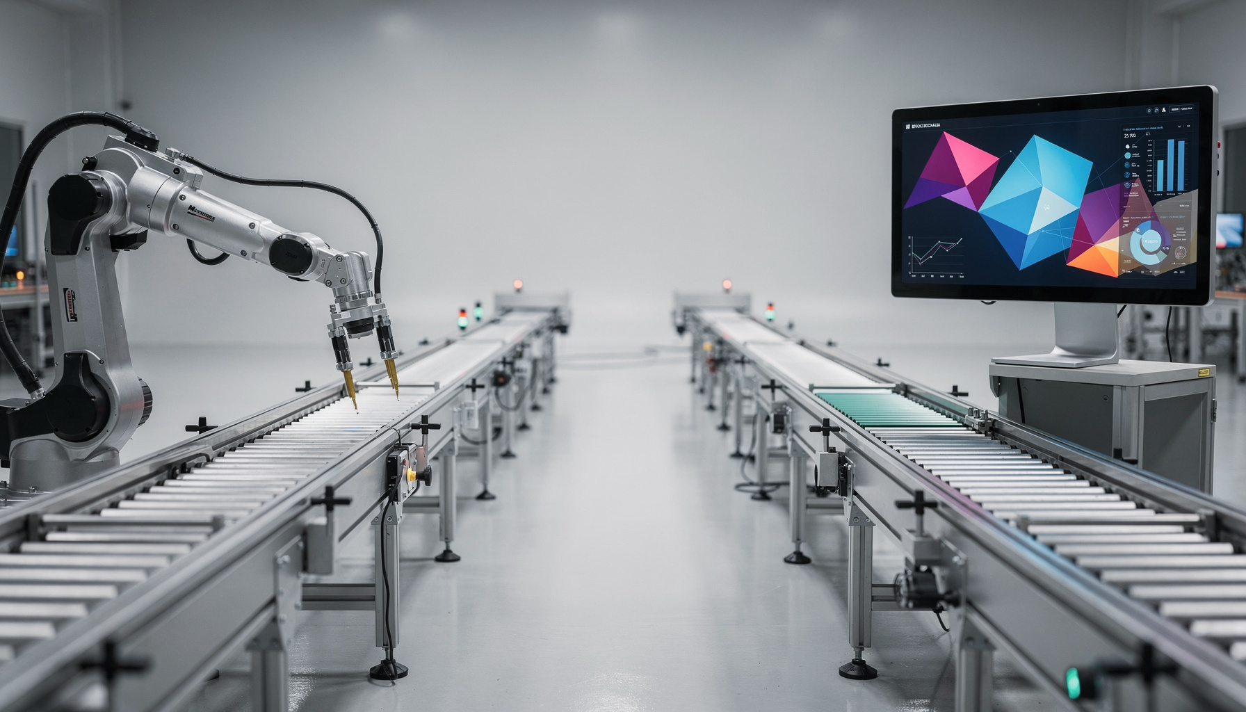 Vergelijking AI automatisering vs RPA in een modern bedrijfsproces met robots en data-analyse