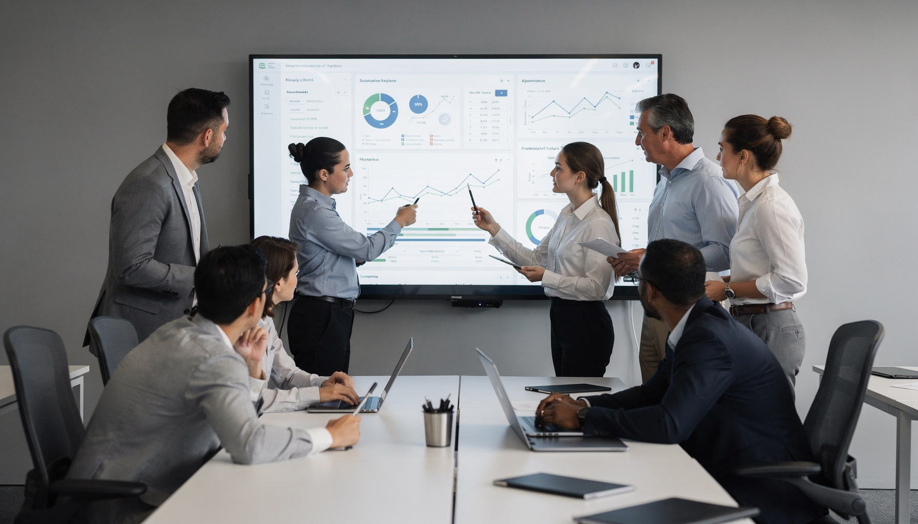 Team implementeert data-gedreven cultuur door samen een data-dashboard te analyseren op kantoor