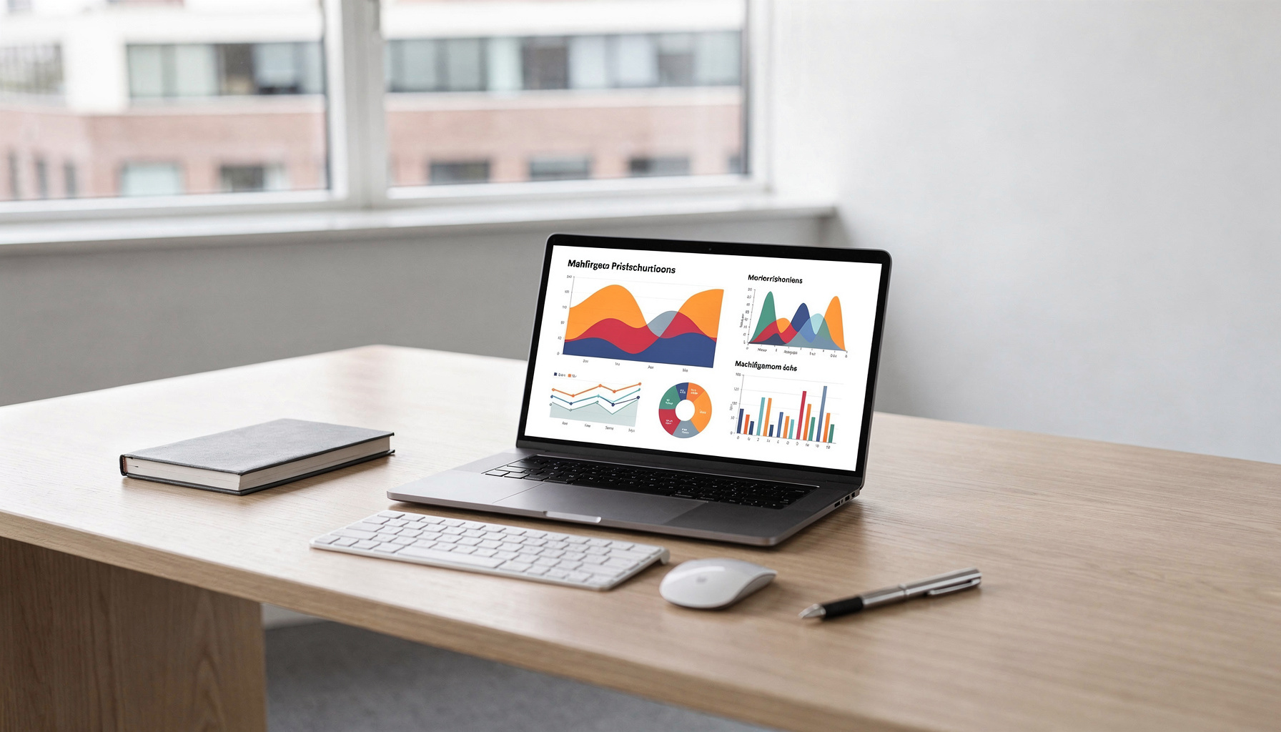 AI-gereedheid checklist voor bedrijven: laptop met data-dashboard op een zakelijk bureau