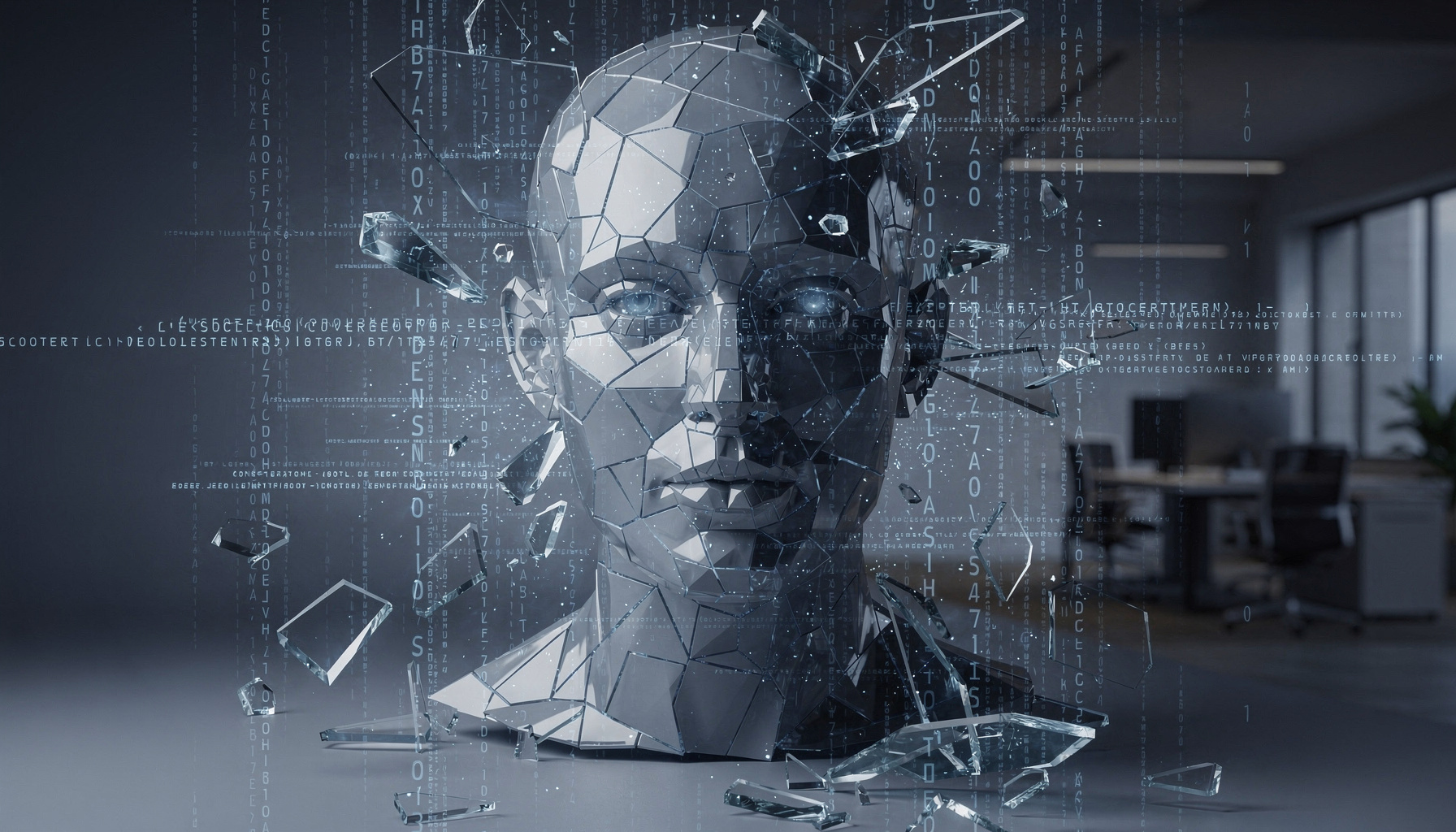 Digitale visualisatie van deepfake-risico's en nadelen generatieve AI in een zakelijke omgeving