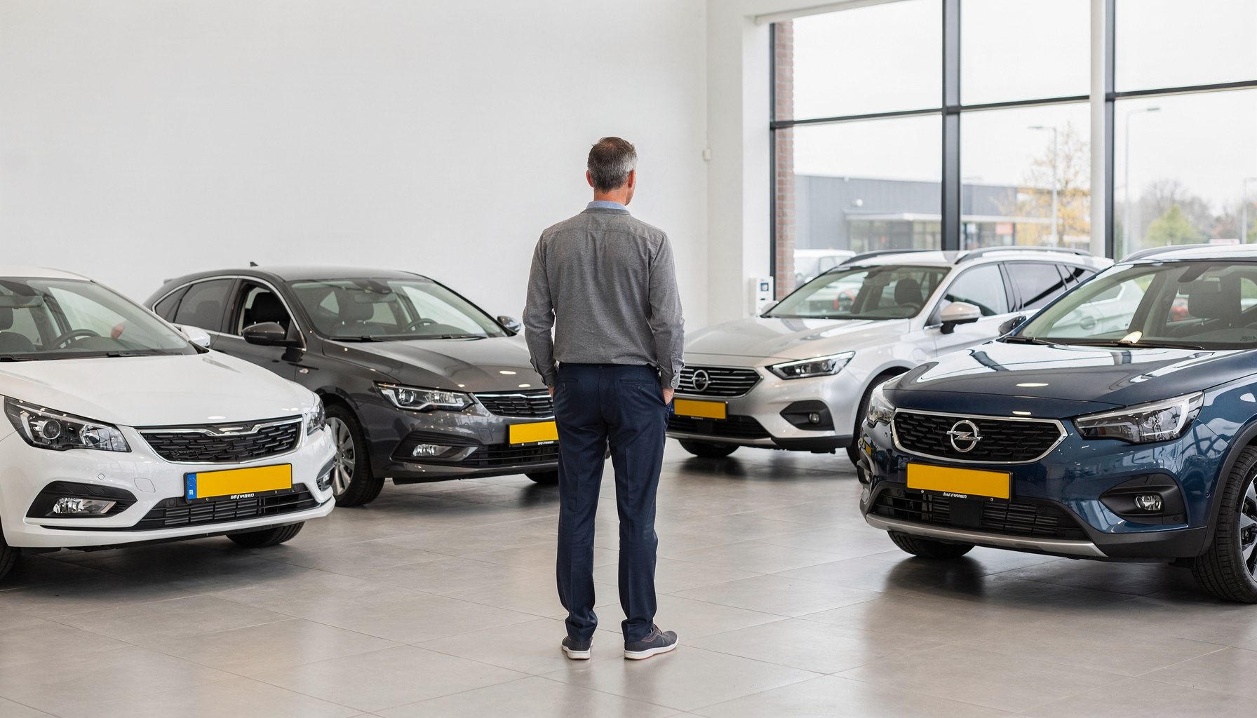 Stappenplan autosegment kiezen private lease in een moderne showroom met meerdere auto's